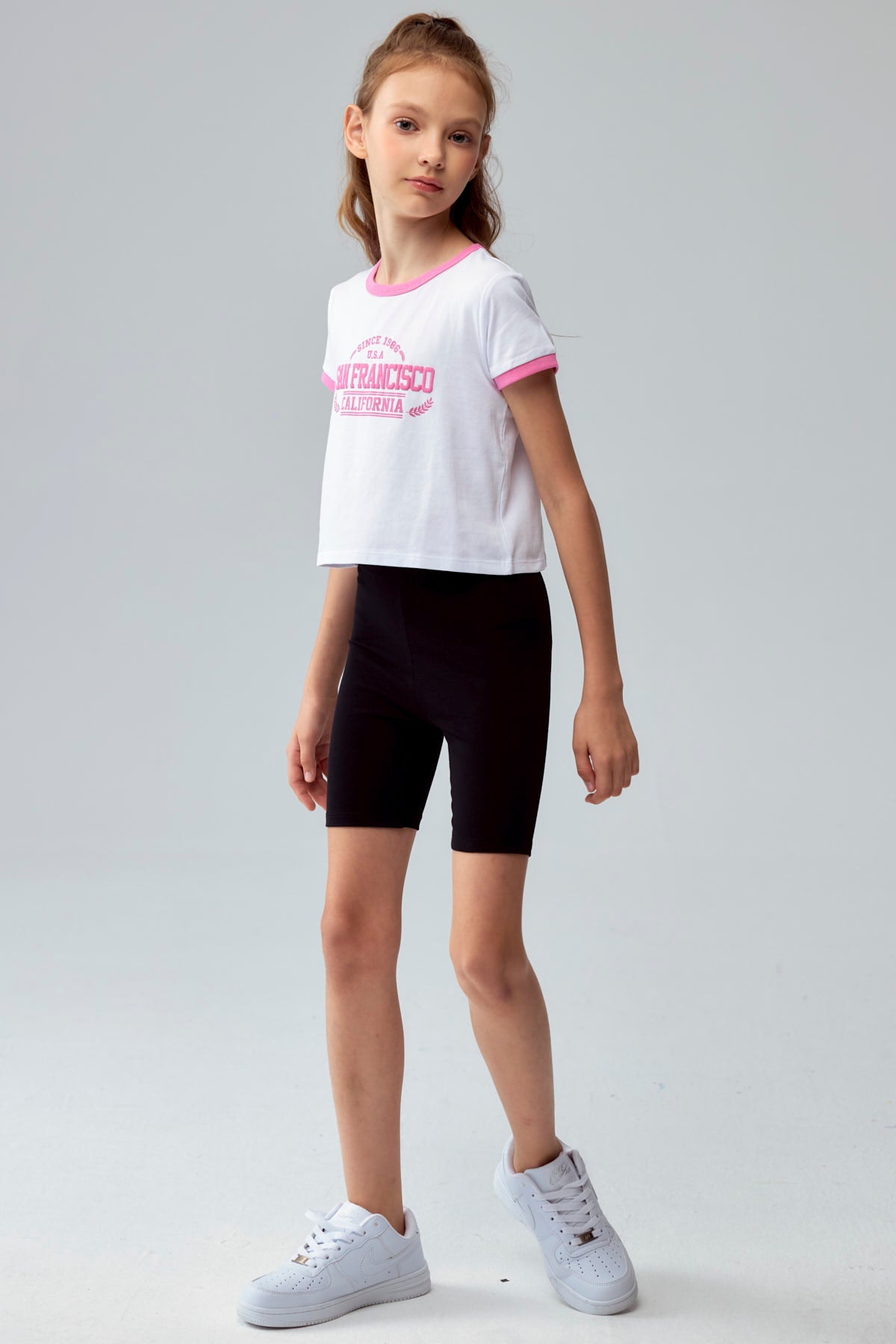 Polera Niña Con Rib A Contraste Rosado