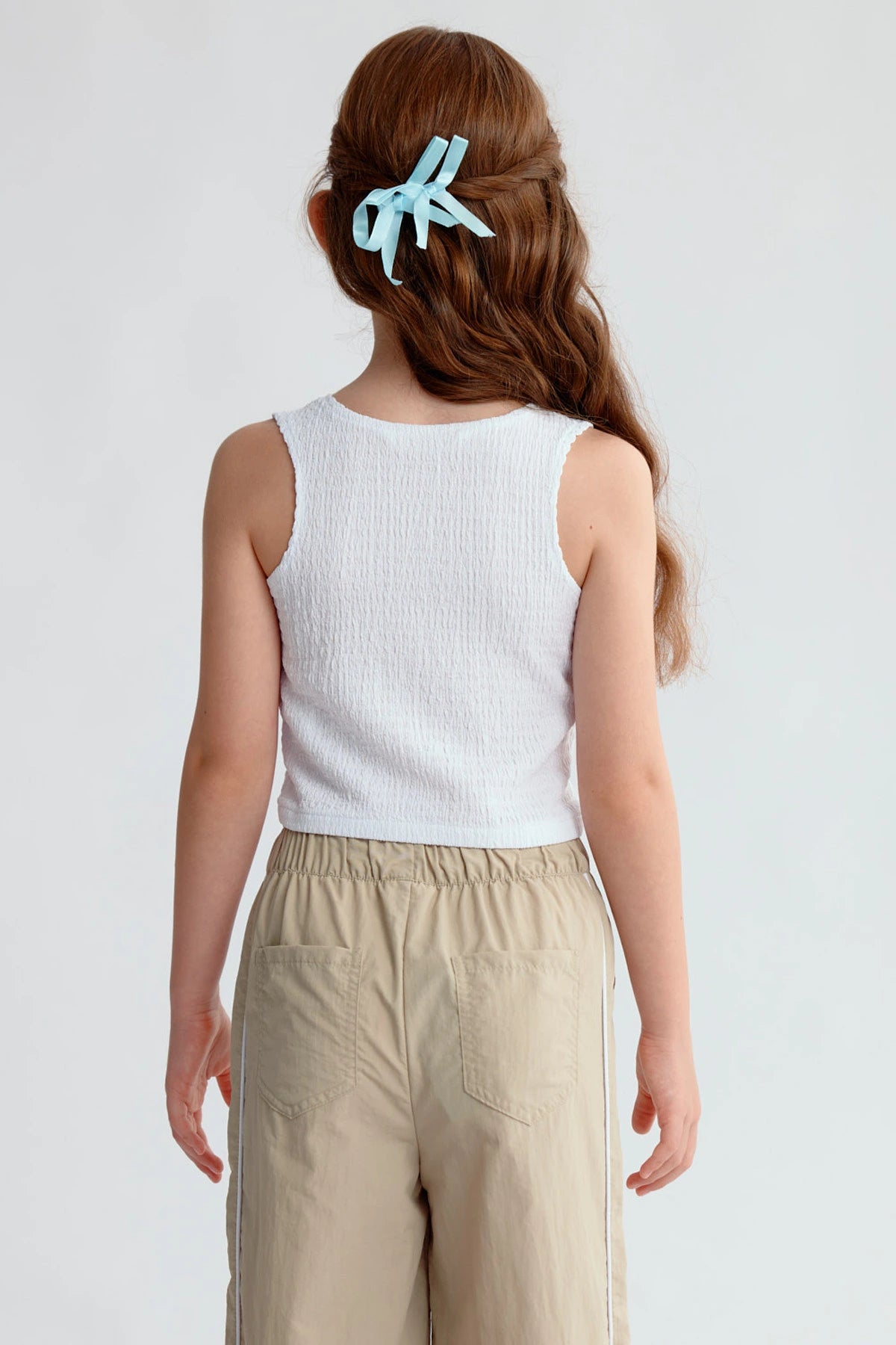 Polera Niña Textura Tipo Peto Blanco