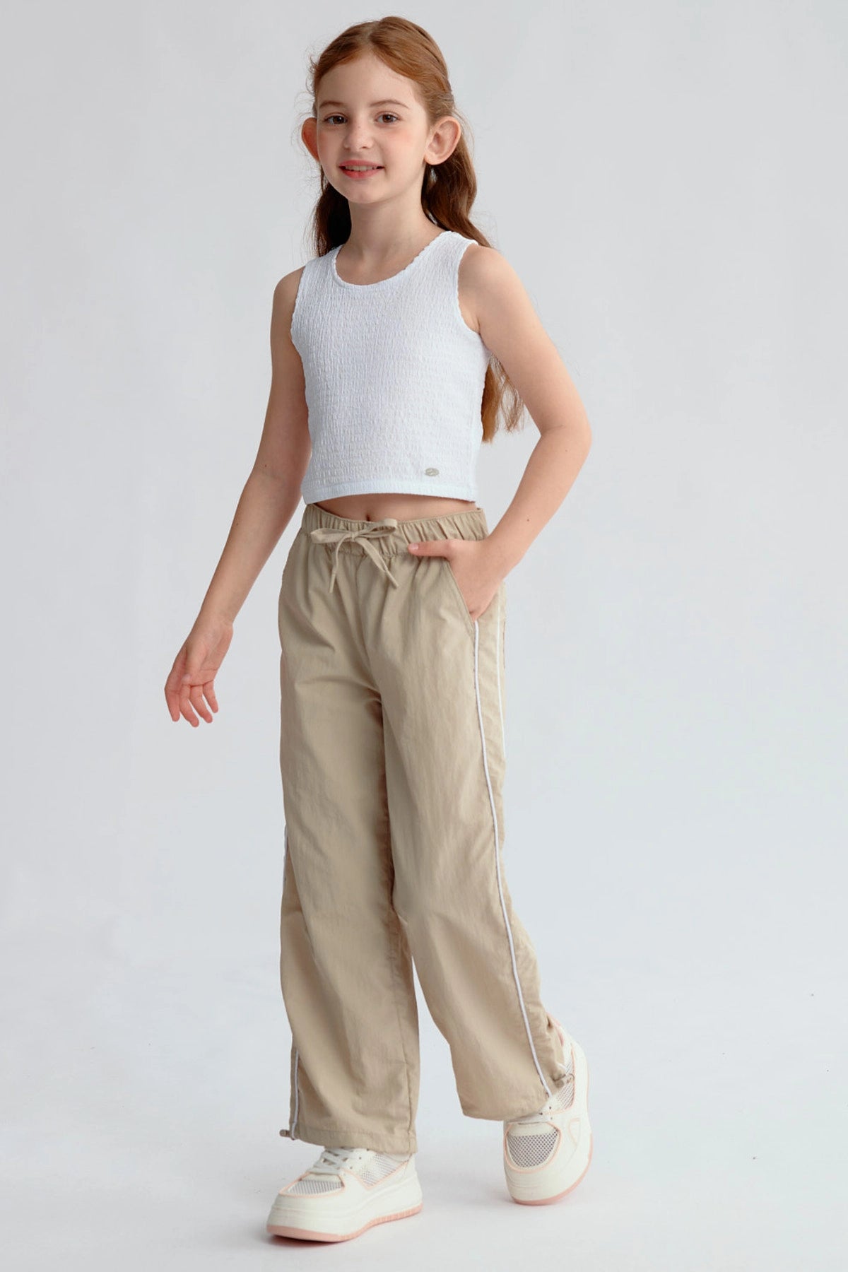 Polera Niña Textura Tipo Peto Blanco