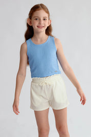 Polera Niña Textura Tipo Peto Celeste