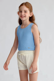 Polera Niña Textura Tipo Peto Celeste