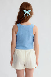 Polera Niña Textura Tipo Peto Celeste