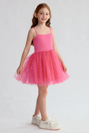 Vestido Niña Rib Tul Fucsia