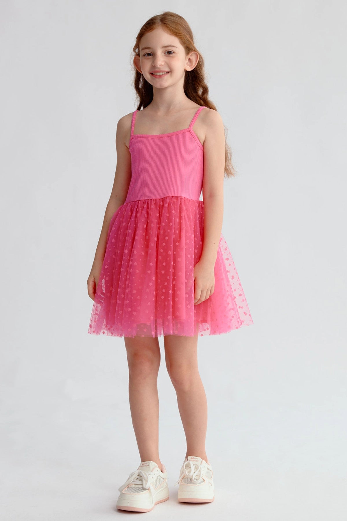 Vestido Niña Rib Tul Fucsia