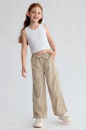 Pantalón Niña Parachute Con Piping Beige