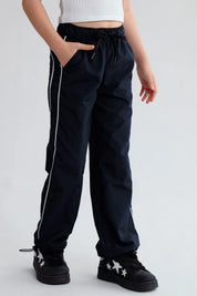 Pantalón Niña Parachute Con Piping Negro