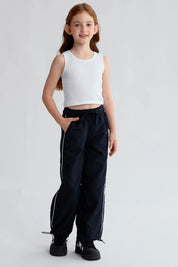Pantalón Niña Parachute Con Piping Negro