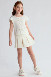 Falda Niña Short Tableada Crema