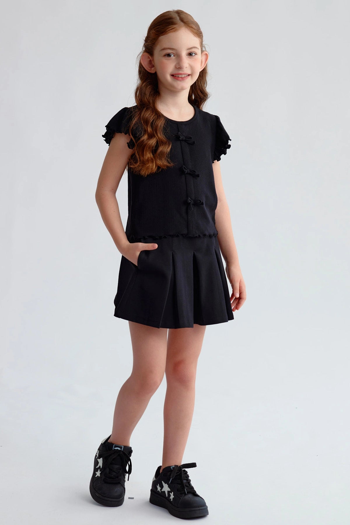 Falda Niña Short Tableada Negro