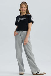 Pantalón Buzo Niña Wide Leg Gris Melange