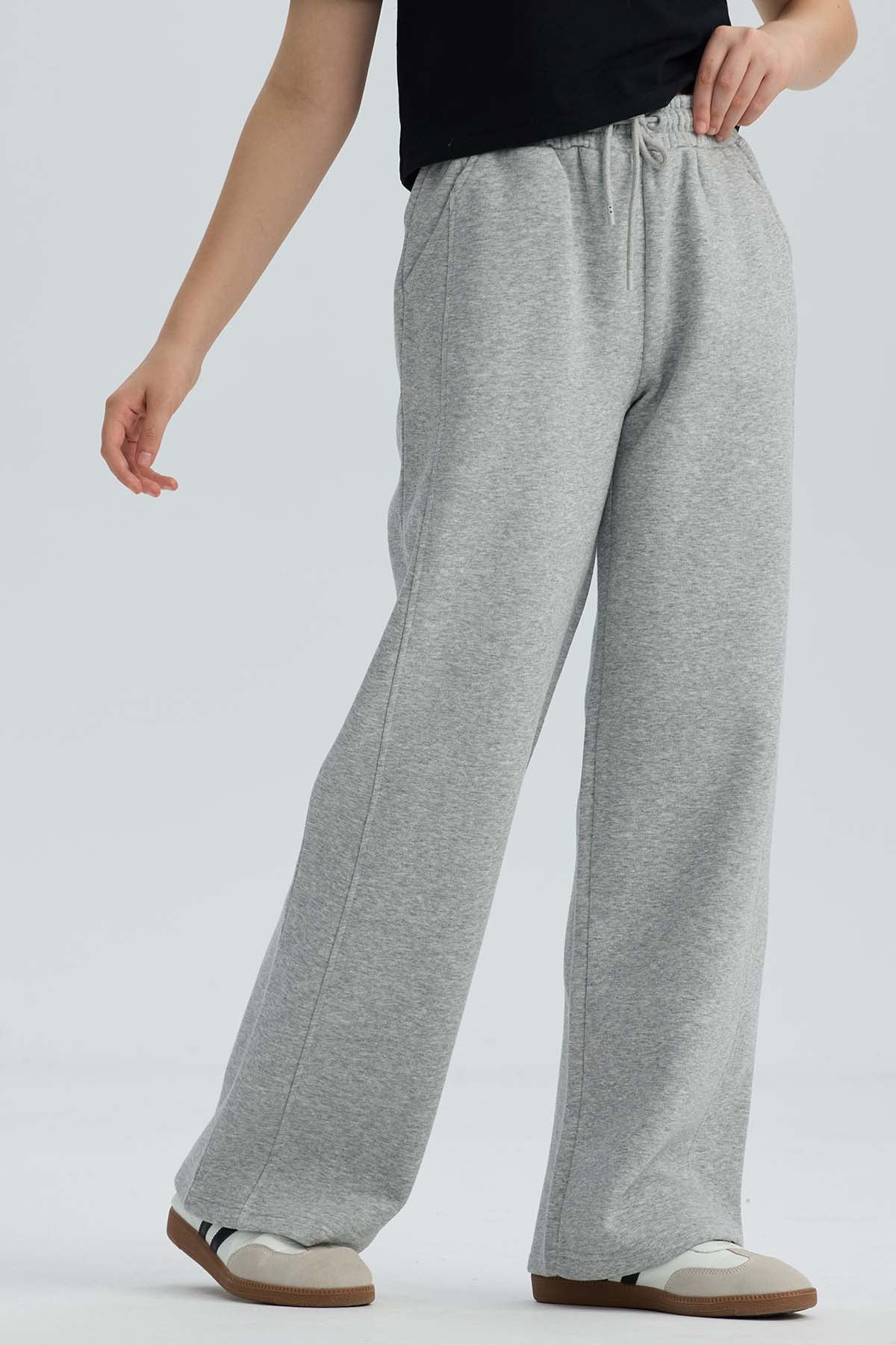 Pantalón Buzo Niña Wide Leg Gris Melange
