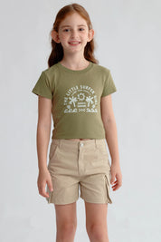 Polera Niña Aplicación Verde Militar