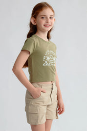 Polera Niña Aplicación Verde Militar