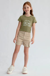 Polera Niña Aplicación Verde Militar