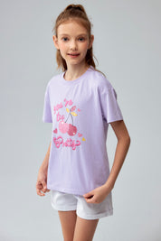 Polera Niña Con Glitter Lila