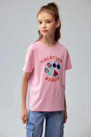 Polera Niña Con Glitter Rosado