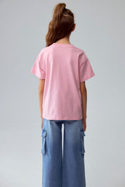 Polera Niña Con Glitter Rosado