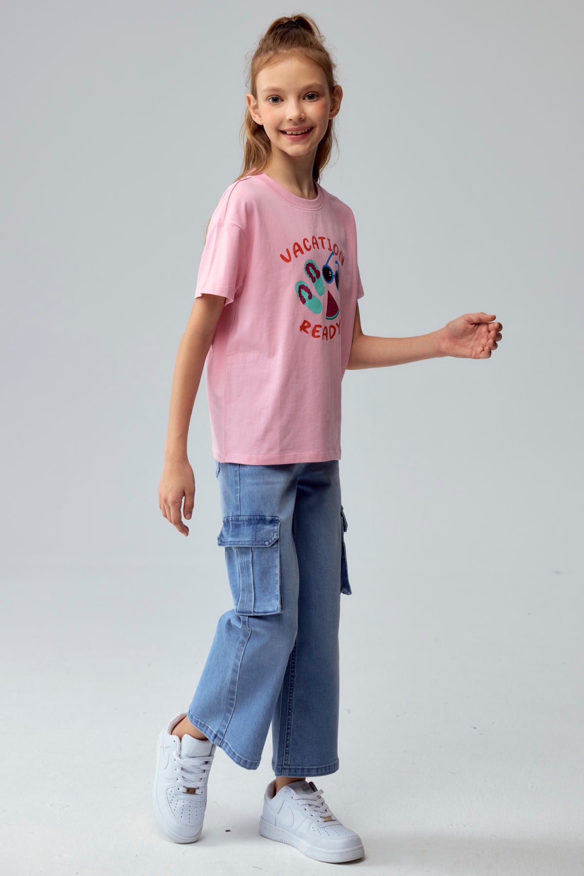 Polera Niña Con Glitter Rosado