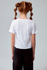Polera Niña Crop Estampada Blanco