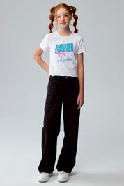 Polera Niña Crop Estampada Blanco