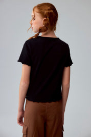Polera Niña Crop Estampada Negro