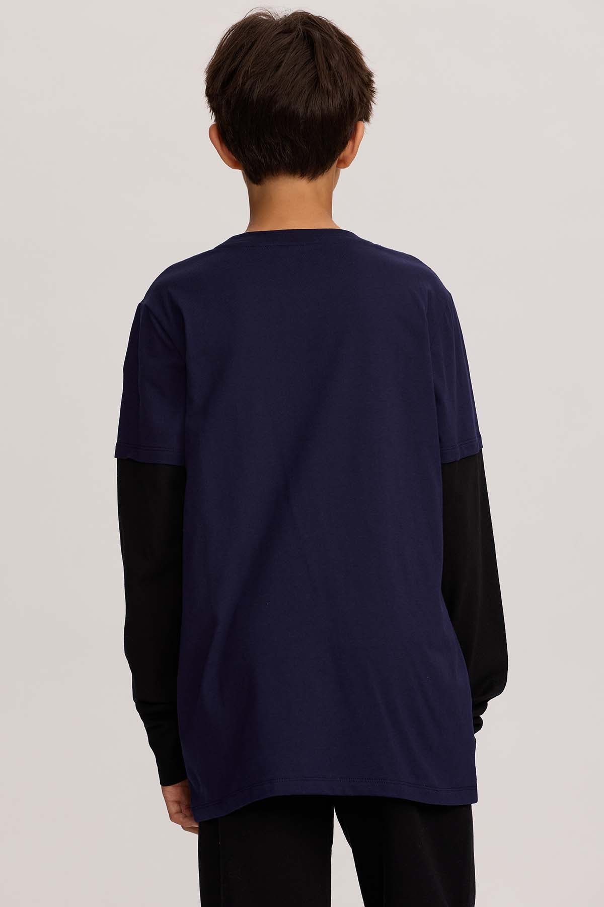 Polera Niño Doble Manga Básica Azul