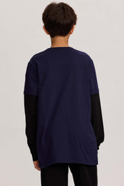 Polera Niño Doble Manga Básica Azul