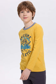 Polera Niño College Con Print Mostaza