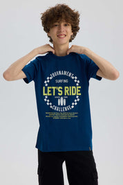 Polera Niño Básica Estampada Azul Petroleo