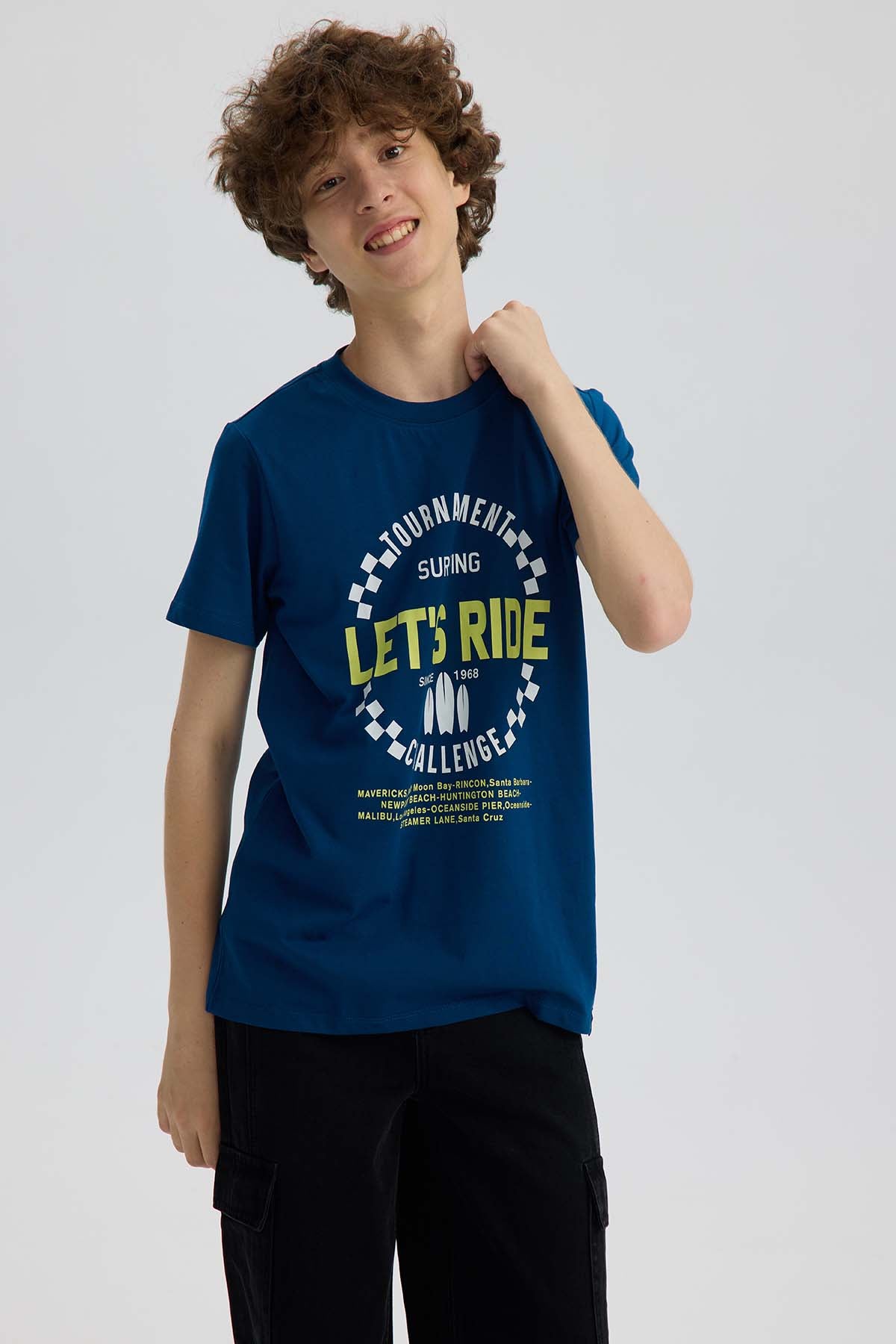 Polera Niño Básica Estampada Azul Petroleo