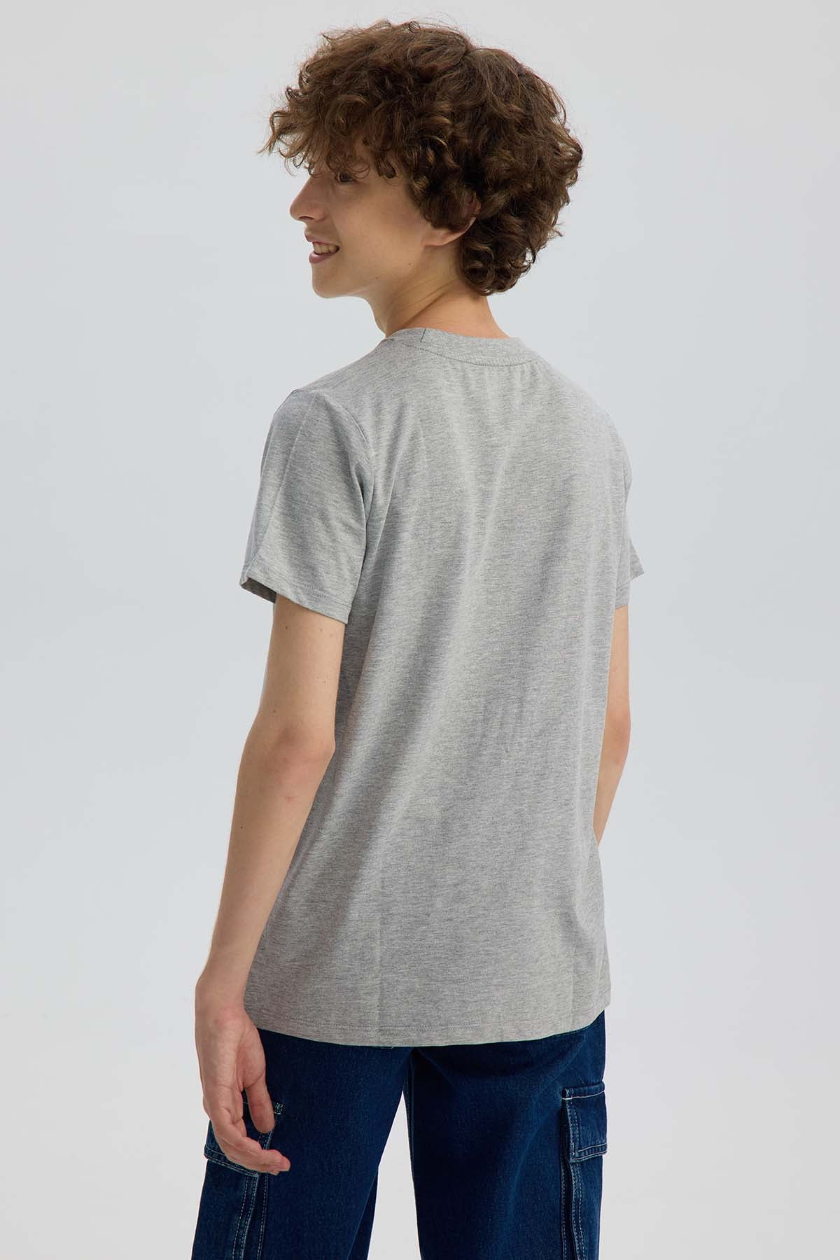 Polera Niño Básica Estampada Gris Melange