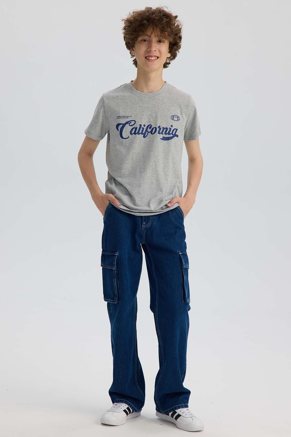 Polera Niño Básica Estampada Gris Melange