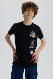 Polera Niño Básica Estampada Negro