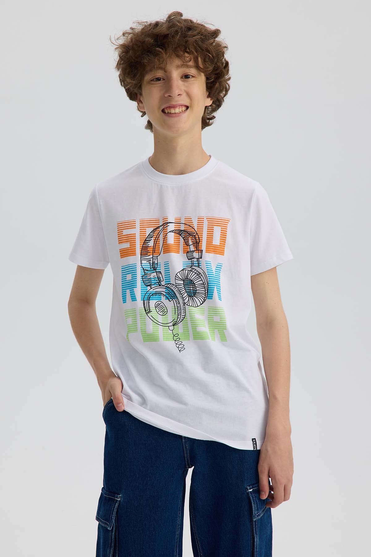 Polera Niño Básica Estampada Blanco