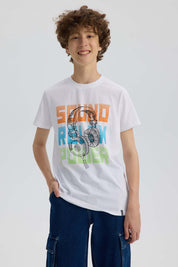 Polera Niño Básica Estampada Blanco