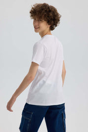 Polera Niño Básica Estampada Blanco