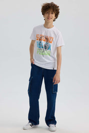 Polera Niño Básica Estampada Blanco