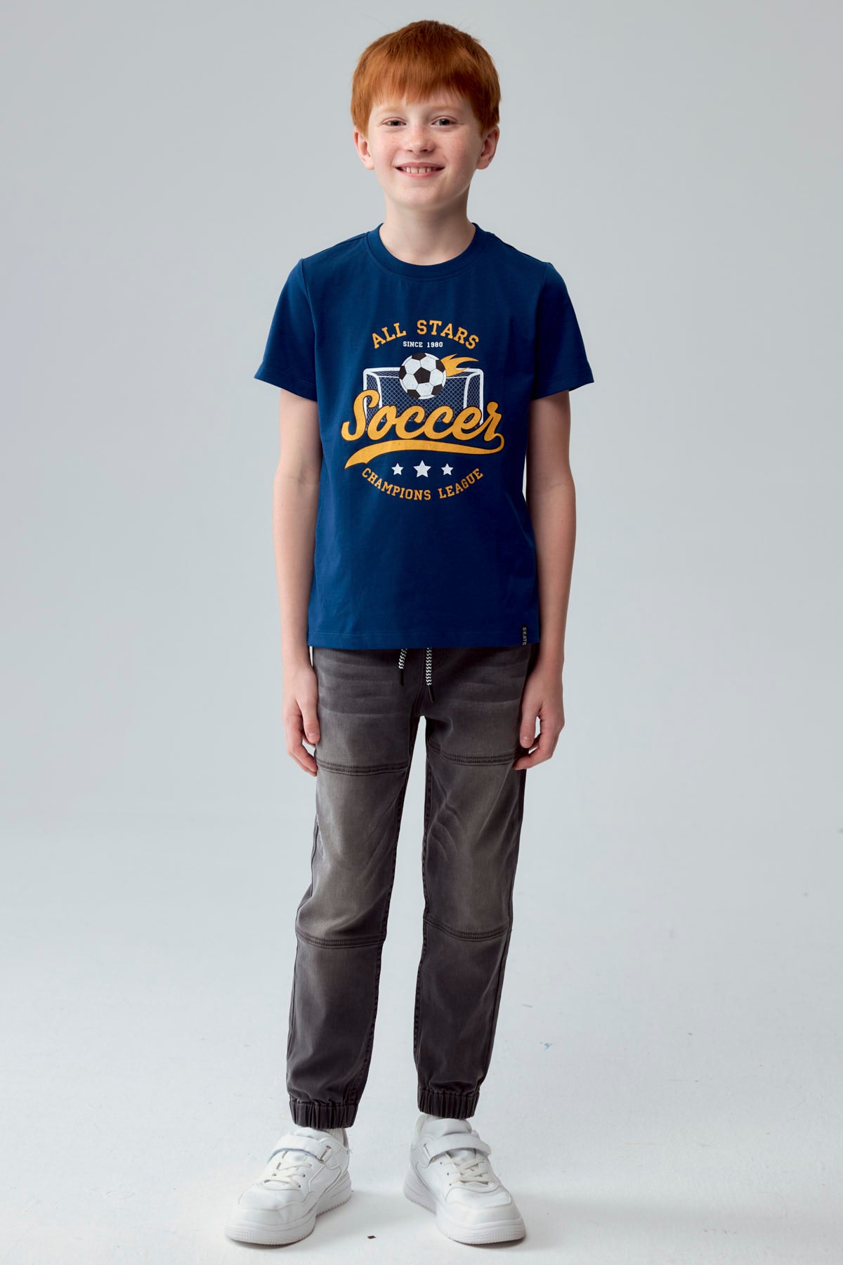 Polera Niño Básica Estampada Azul Petroleo