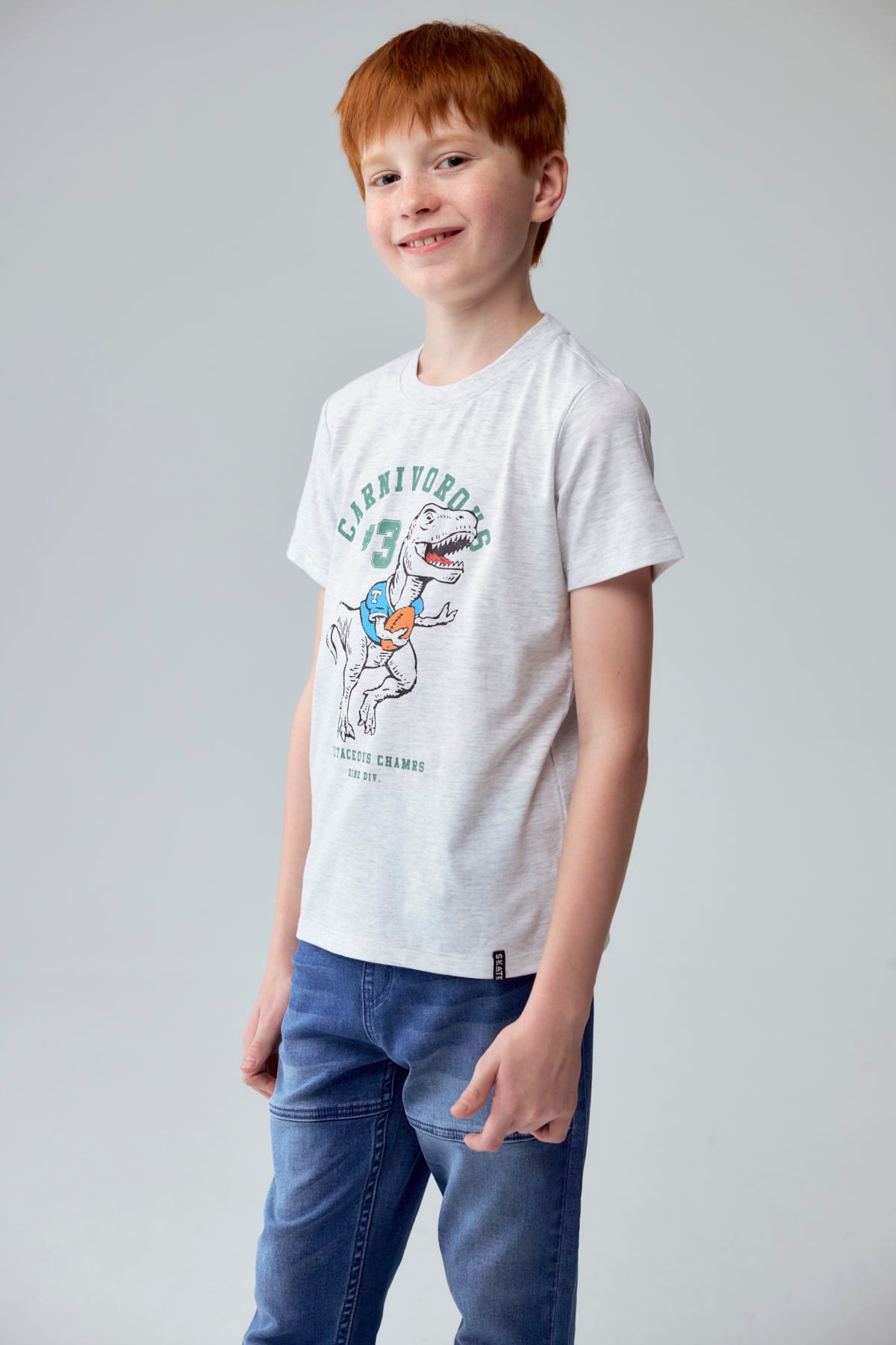 Polera Niño Básica Estampada Gris Melange Claro