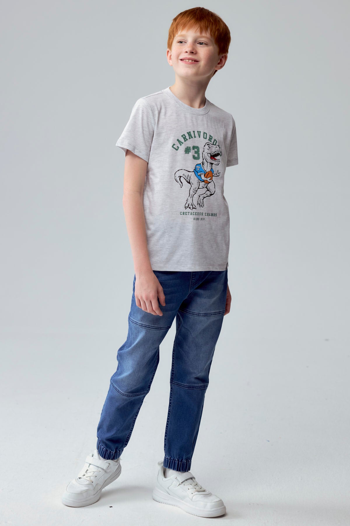 Polera Niño Básica Estampada Gris Melange Claro