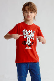 Polera Niño Básica Estampada Rojo
