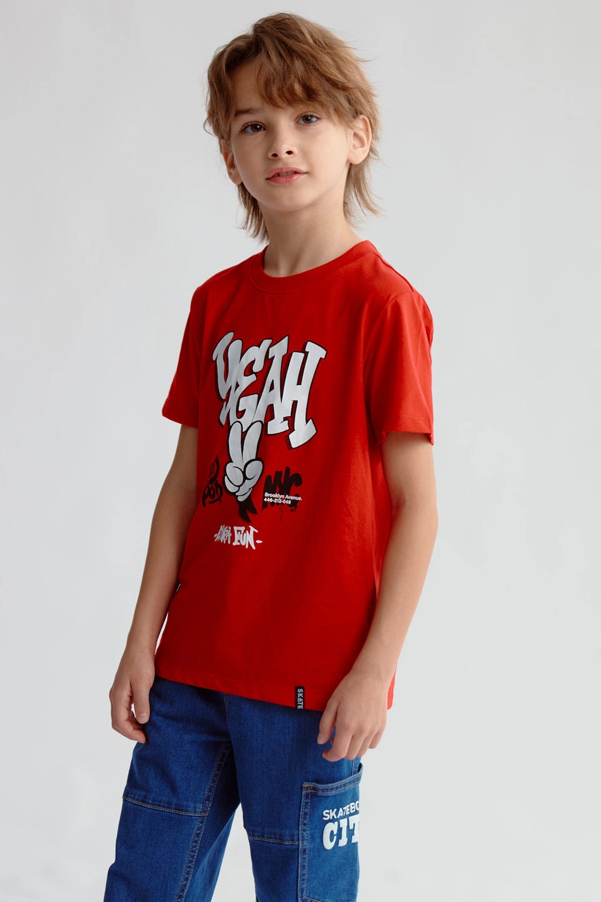 Polera Niño Básica Estampada Rojo