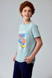 Polera Niño Básica Estampada Aqua