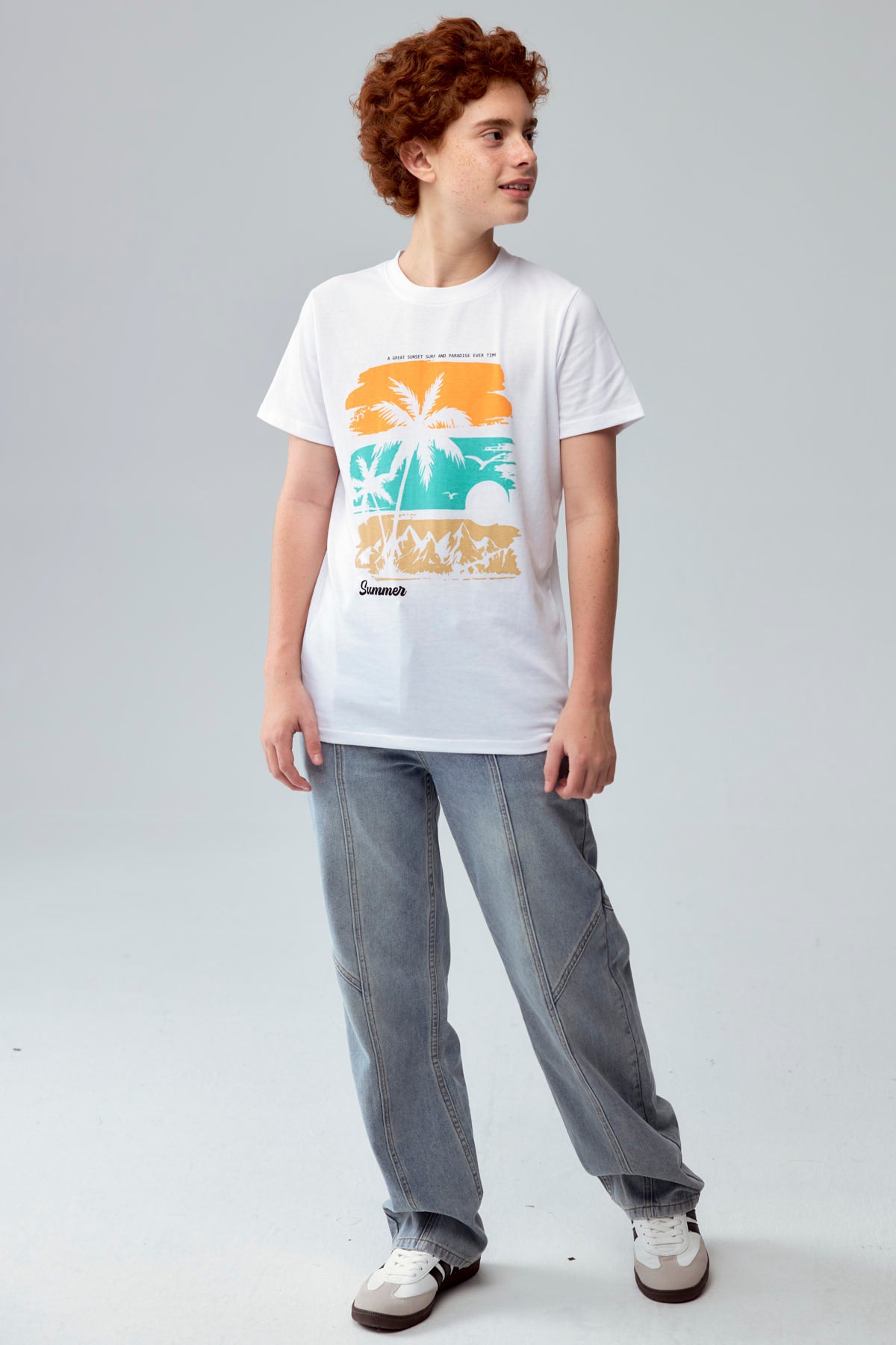 Polera Niño Básica Estampada Blanco