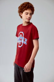 Polera Niño Básica Estampada Burdeo