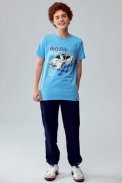 Polera Niño Básica Estampada Celeste