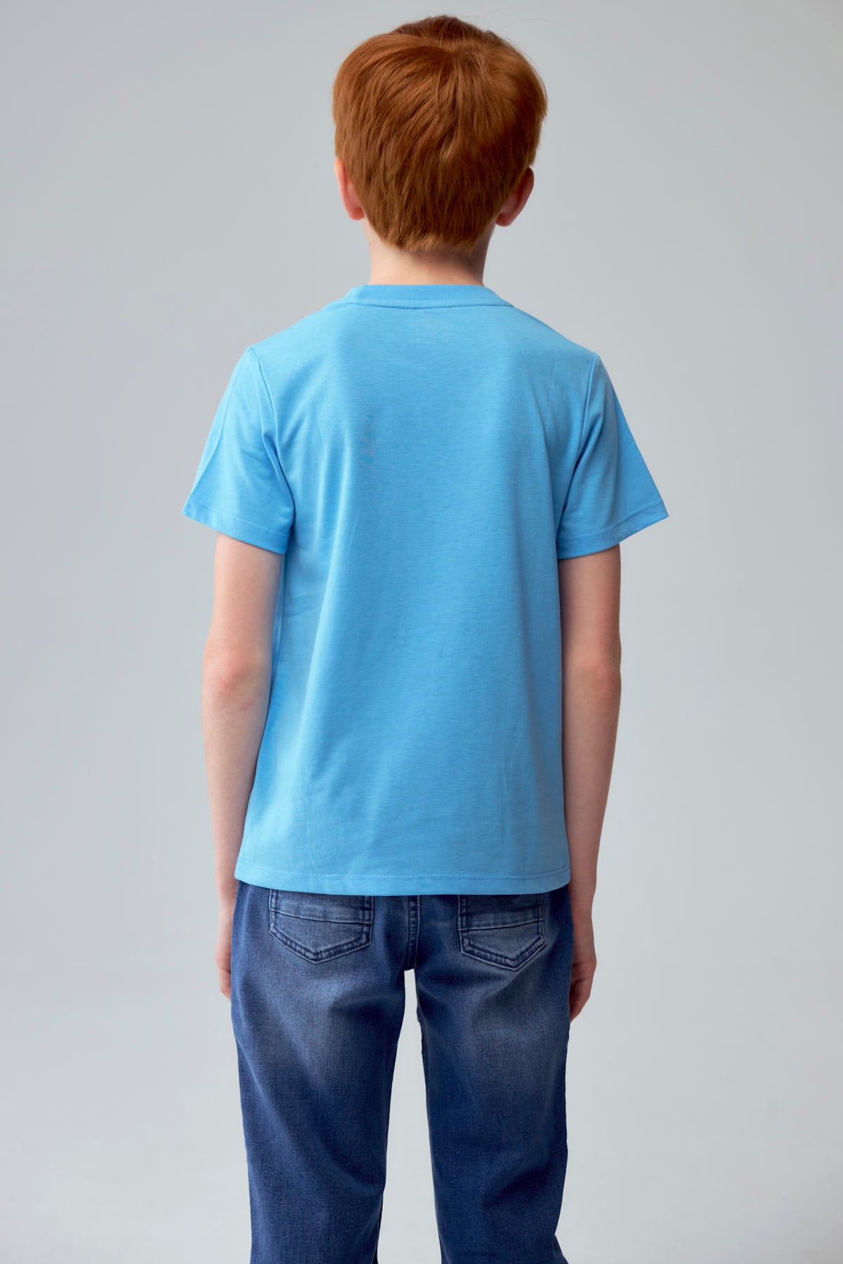Polera Niño Básica Estampada Celeste