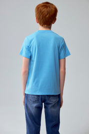 Polera Niño Básica Estampada Celeste