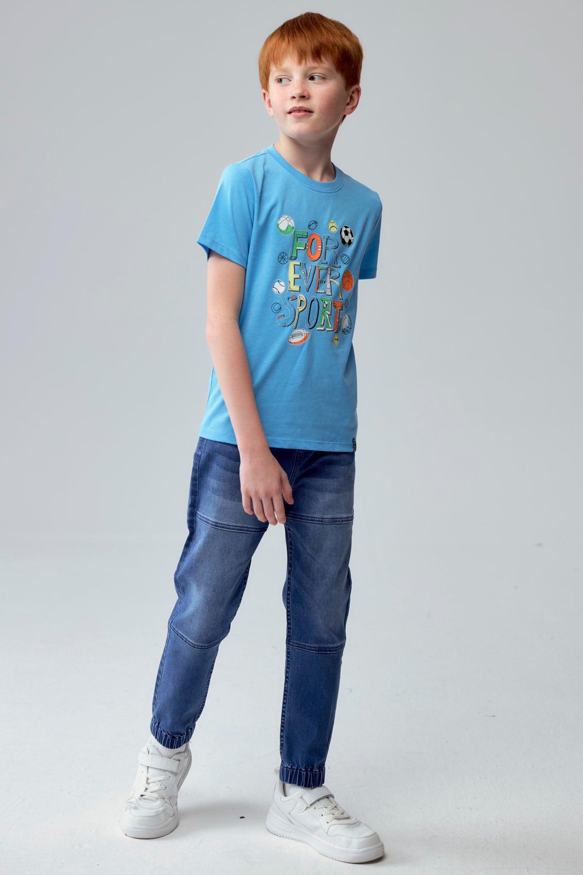Polera Niño Básica Estampada Celeste