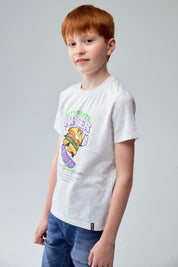 Polera Niño Básica Estampada Gris Melange Claro
